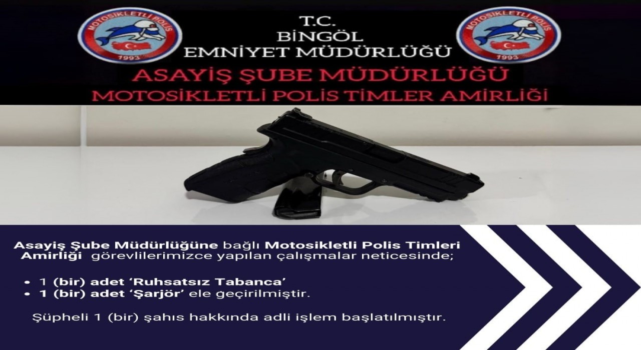 Bingölde ruhsatsız tabanca ele geçirildi