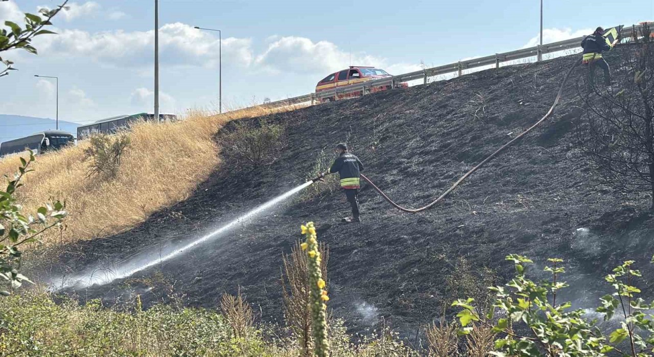 Boluda gişelerin girişinde otluk alanda yangın