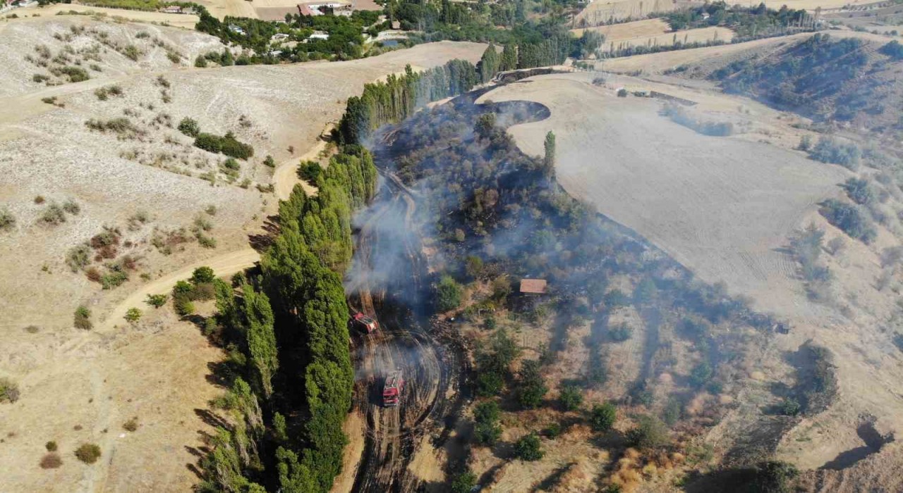 Çorumda tarlada çıkan yangın kontrol altına alındı, 1 kişi yaralandı