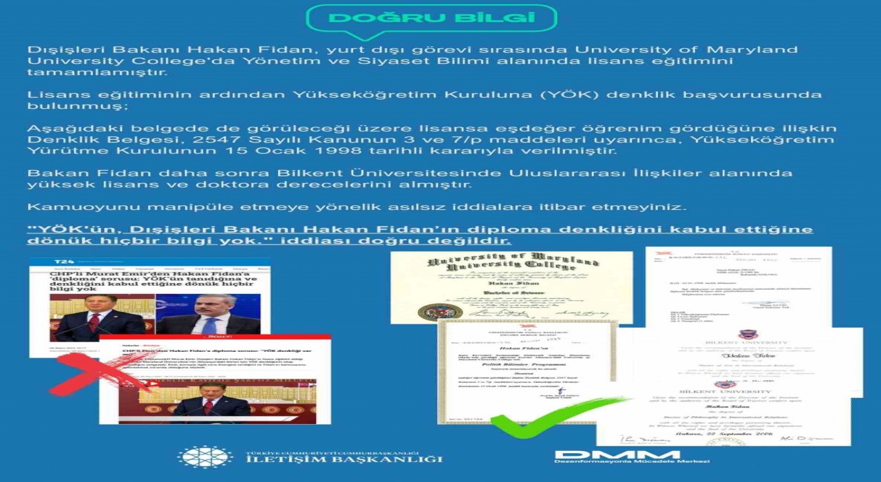Dezenformasyonla Mücadele Merkezi: Dışişleri Bakanı Fidan, Yönetim ve Siyaset Bilimi alanında lisans eğitimini tamamlamıştır