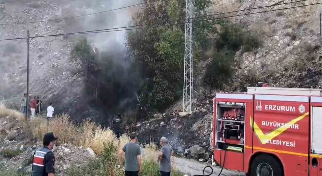 Erzurumda mahalle girişinde korkutan yangın