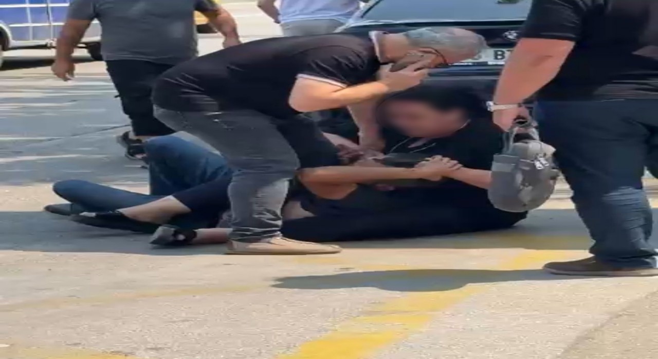 Eski eşinden kocasına meydan dayağı kamerada