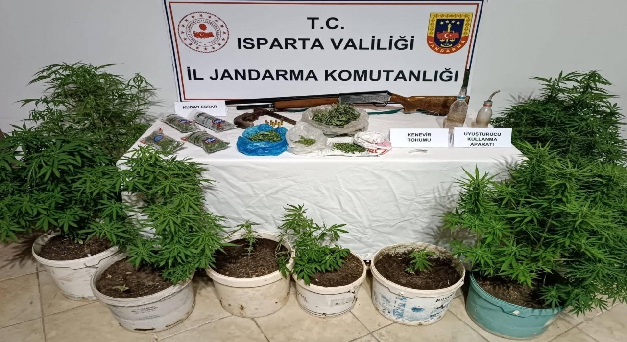 Ispartada bir eve düzenlenen operasyonda esrar ve kenevir ele geçirildi