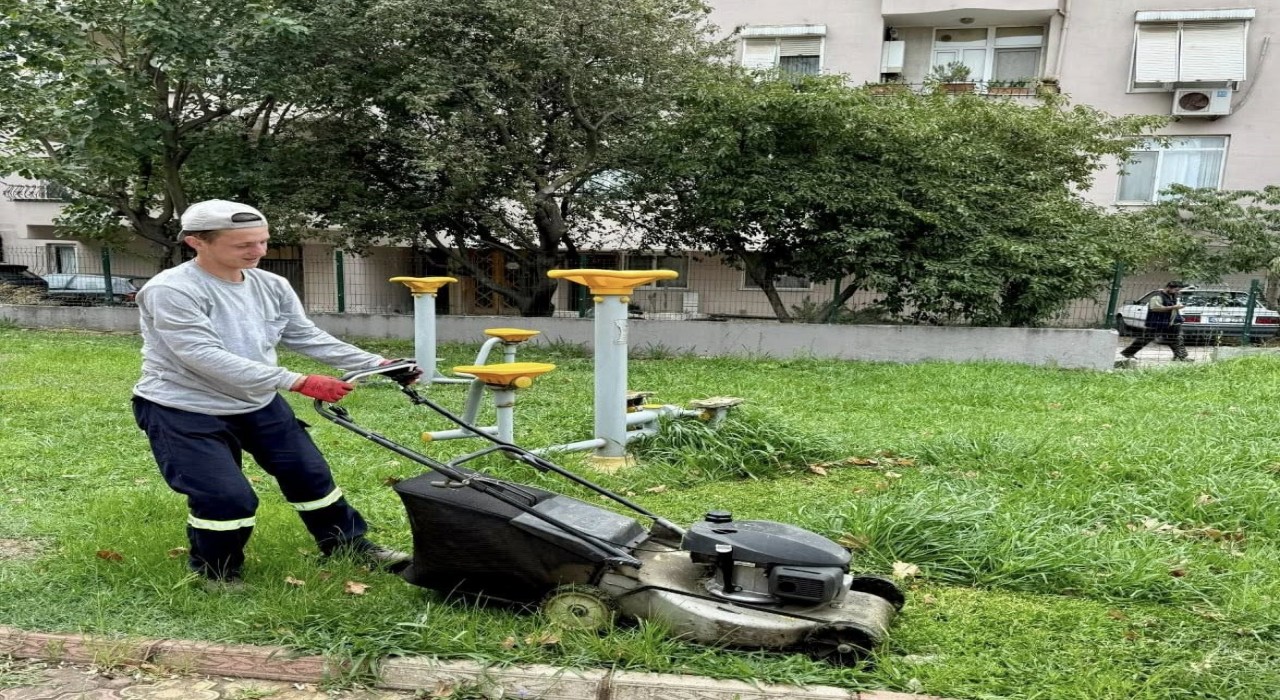 Körfezde yeşil alanların bakımı yapılıyor