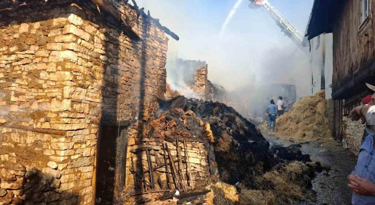 Kütahyada köyde çıkan yangında 4 ev hasar gördü