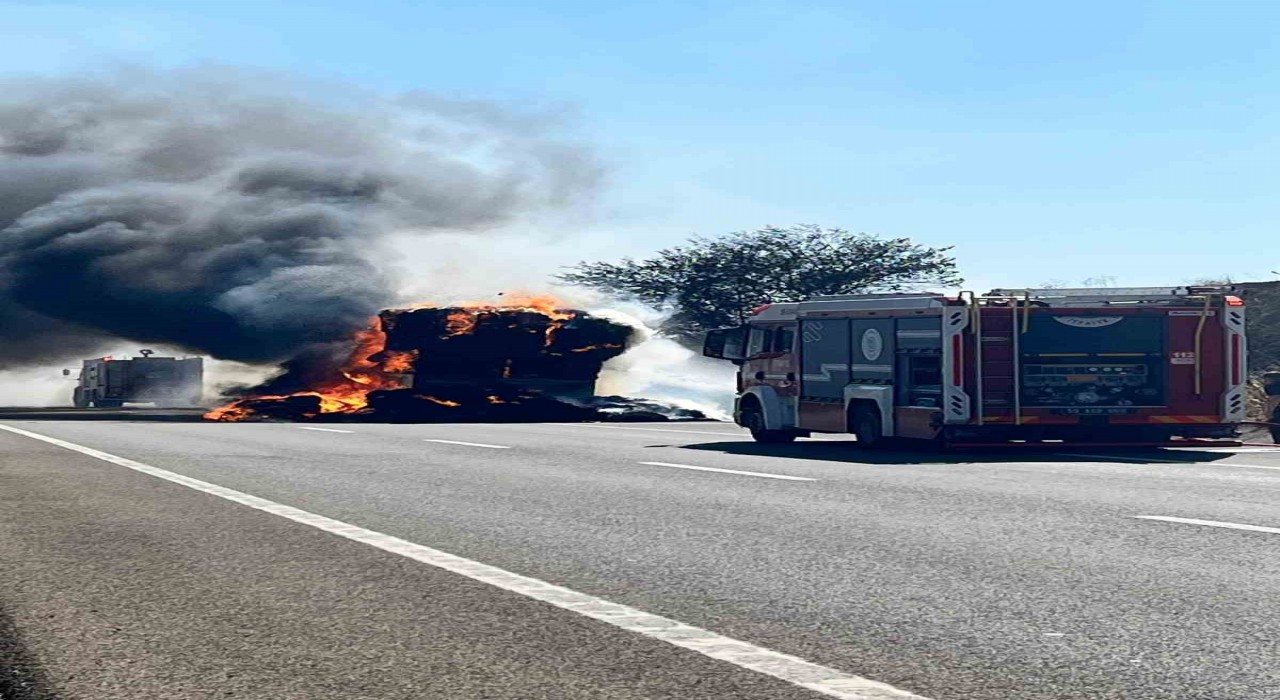 LPGli otomobil yangını önce tarlaya sonra tıra sıçradı