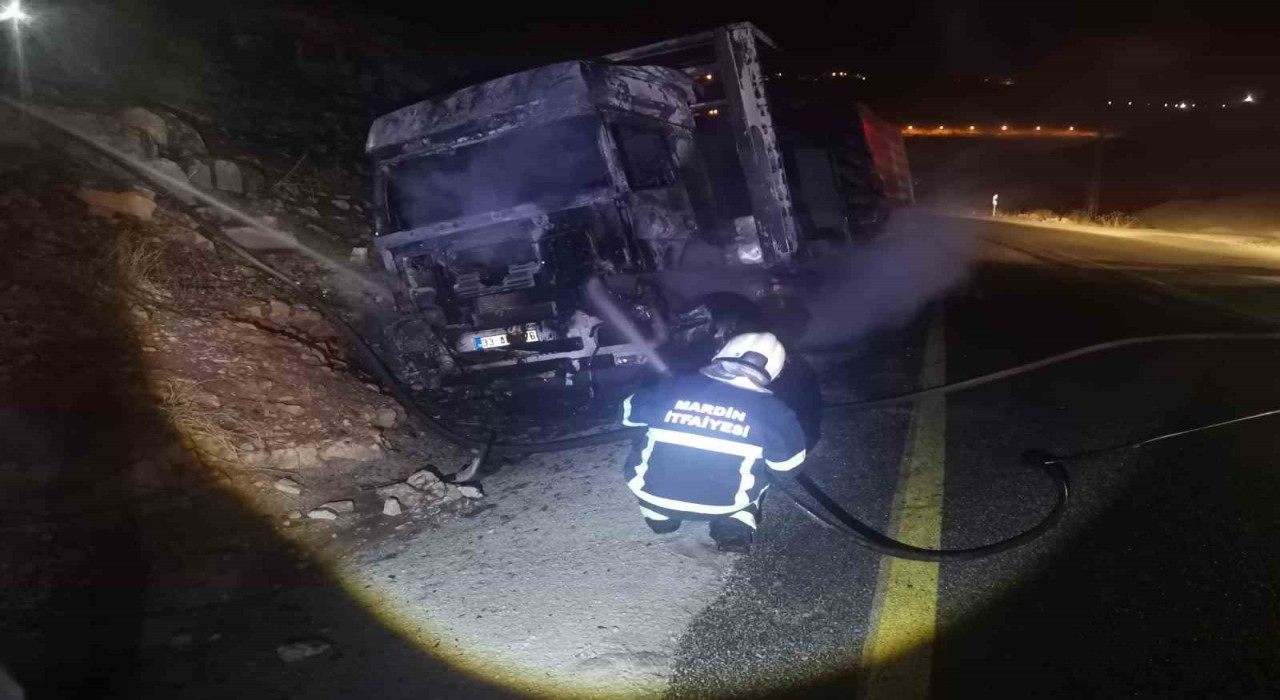 Mardinde alevlere teslim olan tır, geceyi aydınlattı
