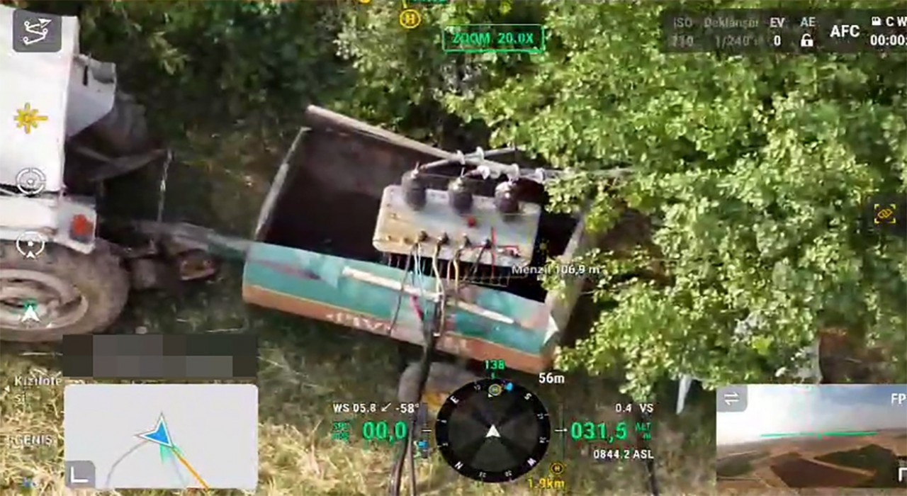 Mardinde su tankerinde muhafaza edilen kaçak trafo dron ile tespit edildi
