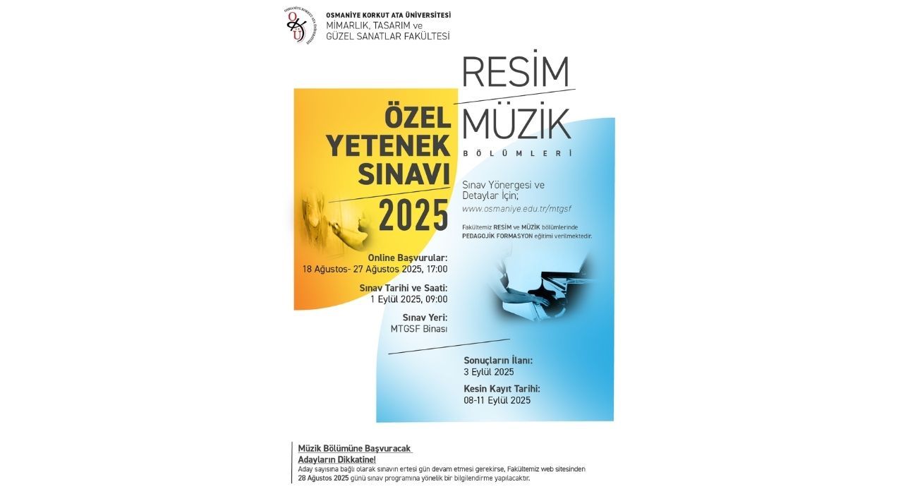 Osmaniye Korkut Ata Üniversitesi’nden 2025 Özel Yetenek Sınavı Duyurusu