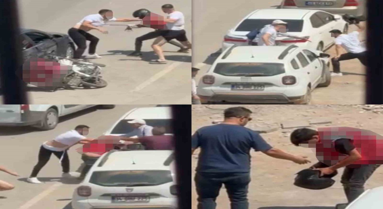 Otomobilden inen şahıslar, motokuryeyi tekme tokat dövdü