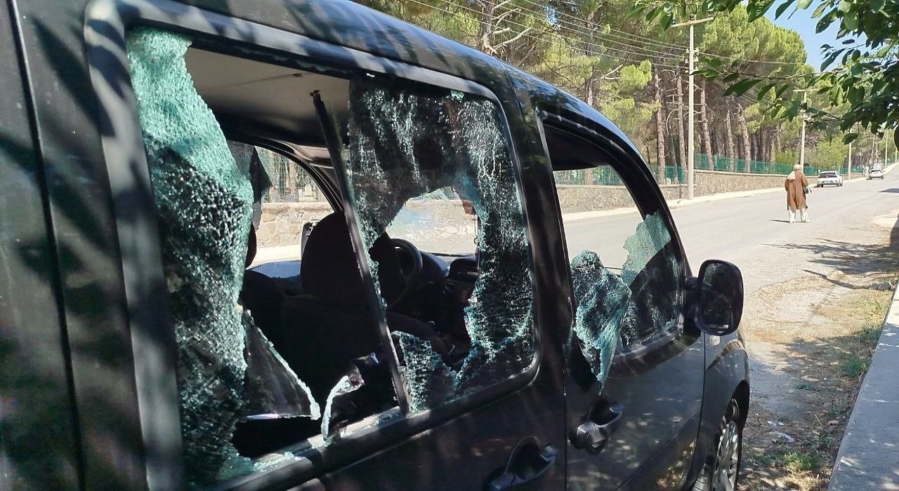 Park halindeki araca sopalı saldırı