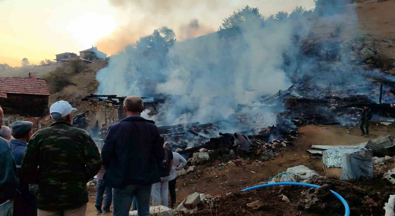 Sinopta çıkan yangında 2 ev, 2 ahır, 1 samanlık küle döndü