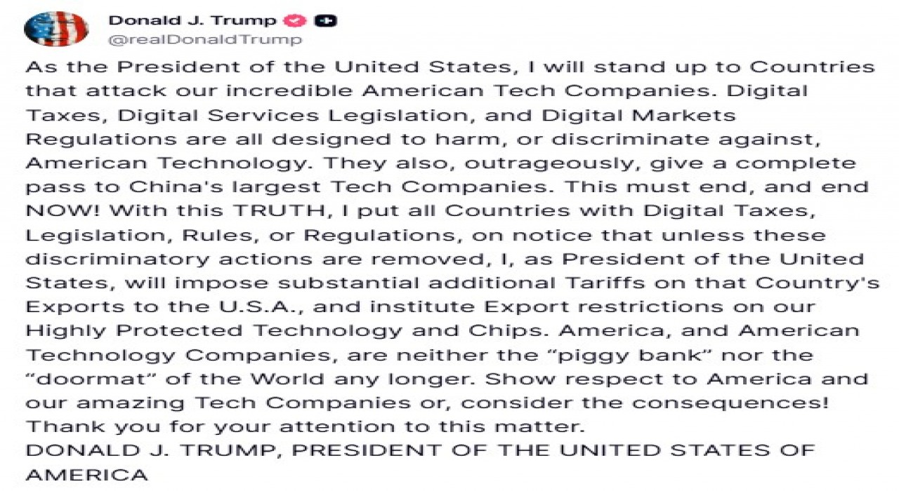 Trumptan dijital vergi uygulayan ülkelere Vergi ve kısıtlama tehdidi