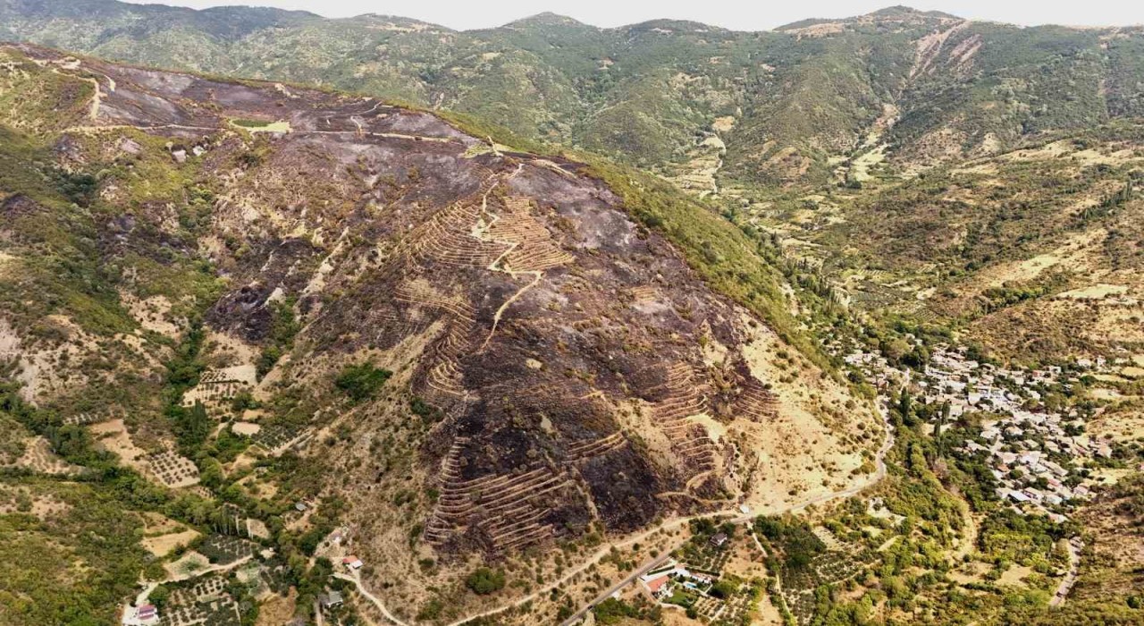 Uçmakderede yanan alanlar havadan görüntülendi