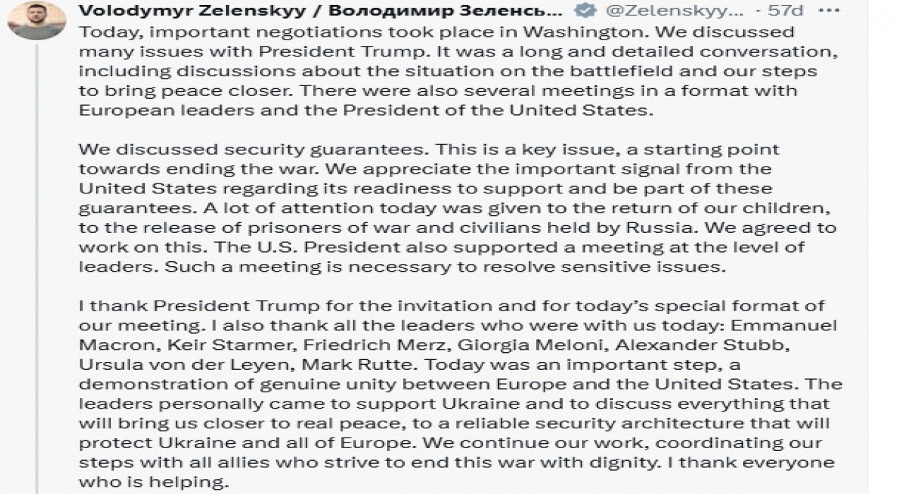 Ukrayna Devlet Başkanı Zelenskiy: ABDnin güvenlik garantilerine destek sinyalini memnuniyetle karşılıyoruz
