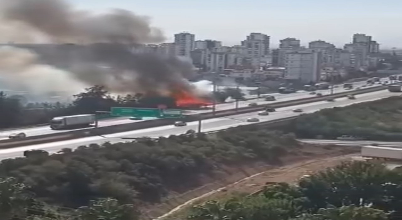 Adanada otoyol kenarında otluk alan yangını