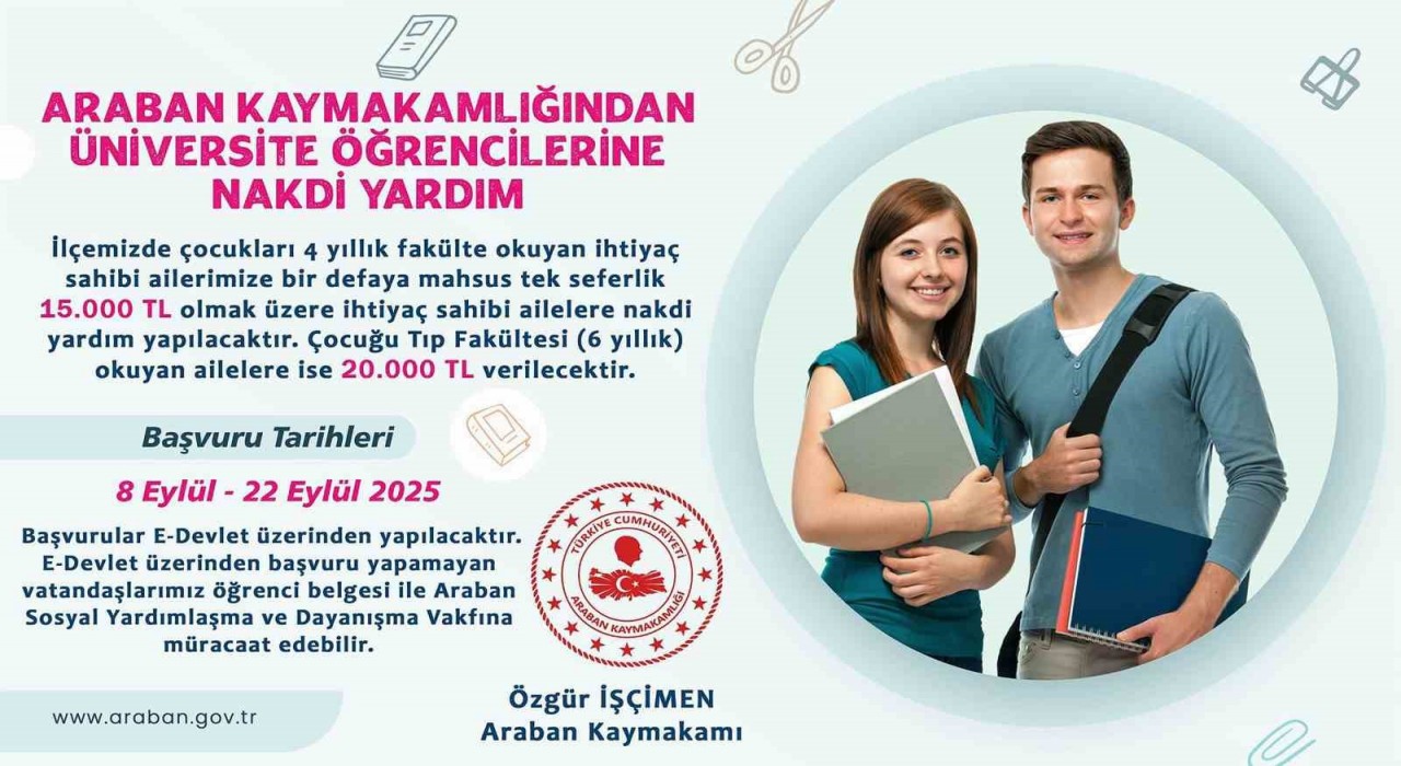 Araban Kaymakamlığından üniversite öğrencilerine nakdi yardım