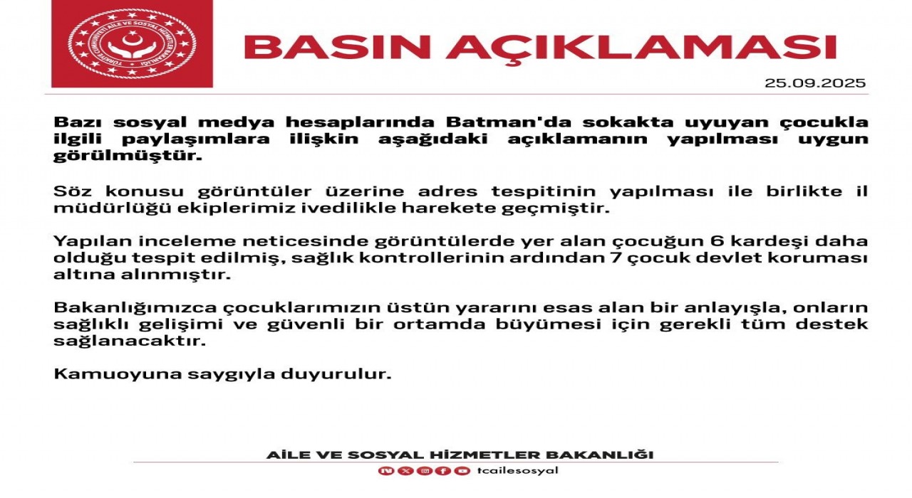 Batmanda sokakta uyuyan çocuk ve 6 kardeşi devlet koruması altına alındı