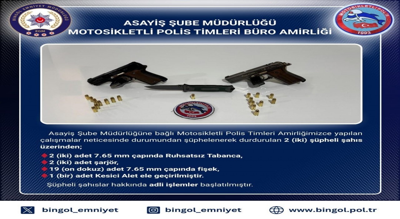 Bingölde 2 ruhsatsız tabanca ele geçirildi