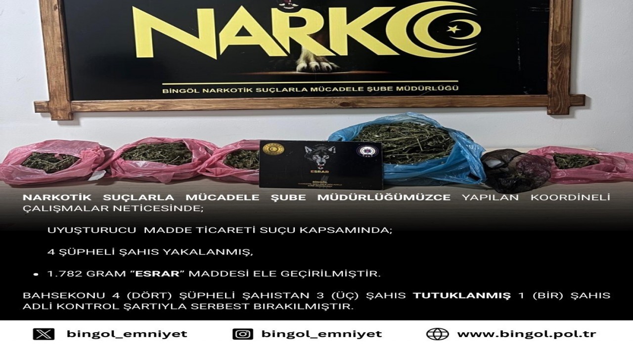 Bingölde uyuşturucu operasyonu: 3 tutuklama