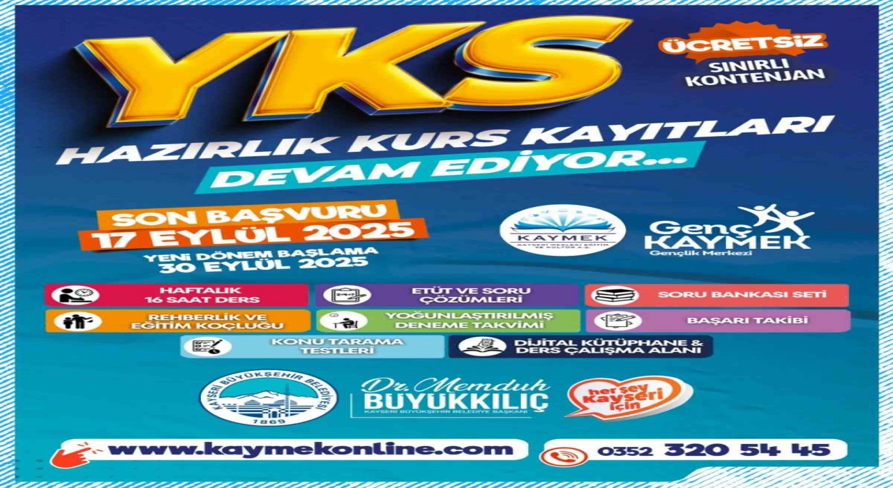 Büyükşehir KAYMEKin ücretsiz YKS kursuna kayıtlar sürüyor