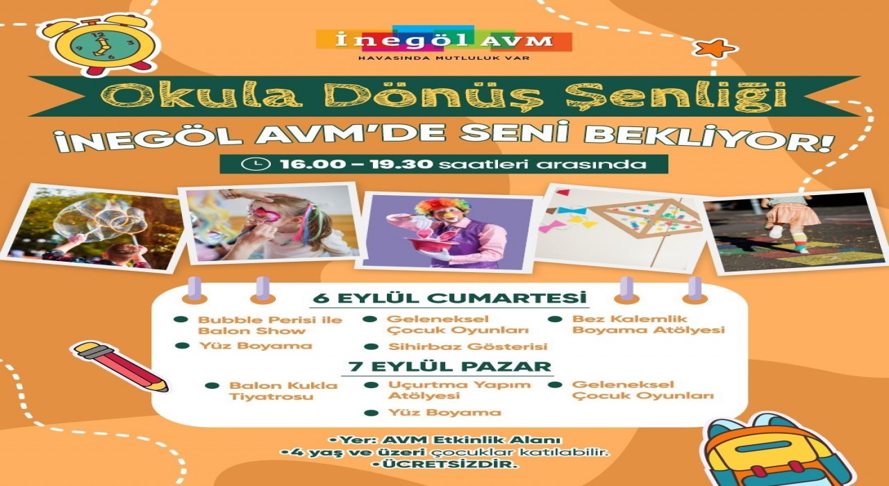 İnegöl AVMde Eylül ayında okula dönüş şenliği ve atölye programı
