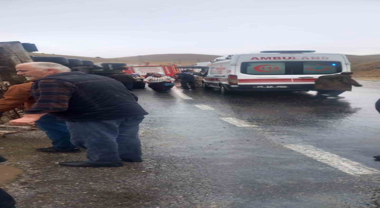 İspirde koyun yüklü tır devrildi: Can pazarı yaşandı