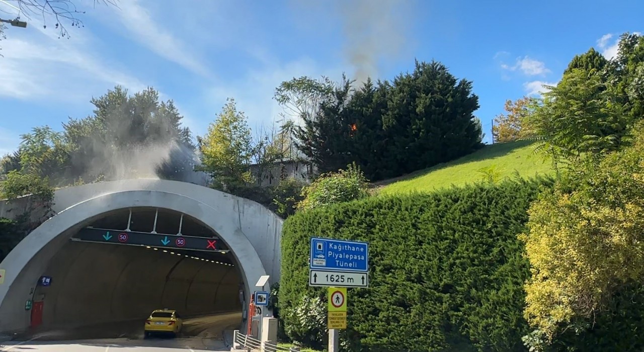 Kağıthane Piyalepaşa Tünelinin girişindeki ağaçlık alanda korkutan yangın