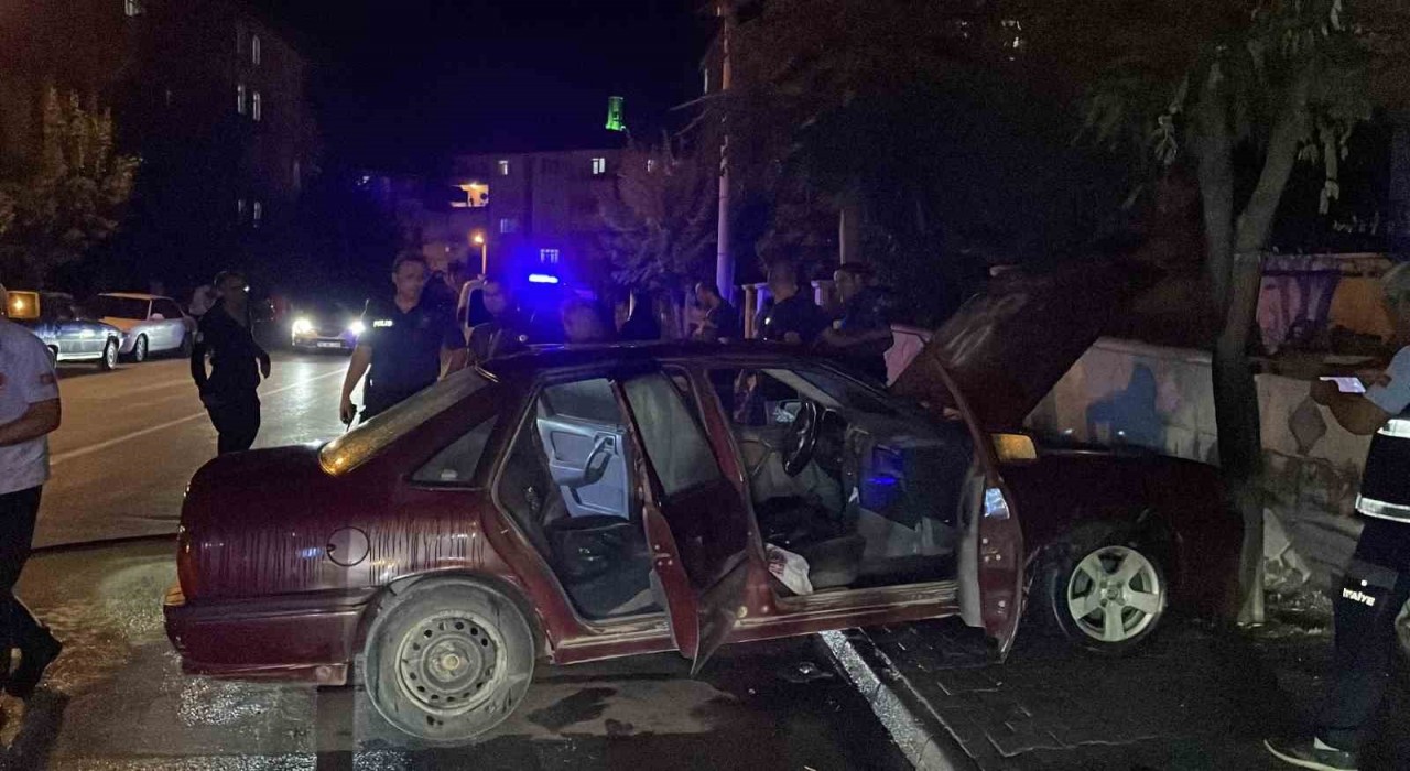 Karamanda park halindeyken hareket eden otomobil, ağaca çarparak yandı