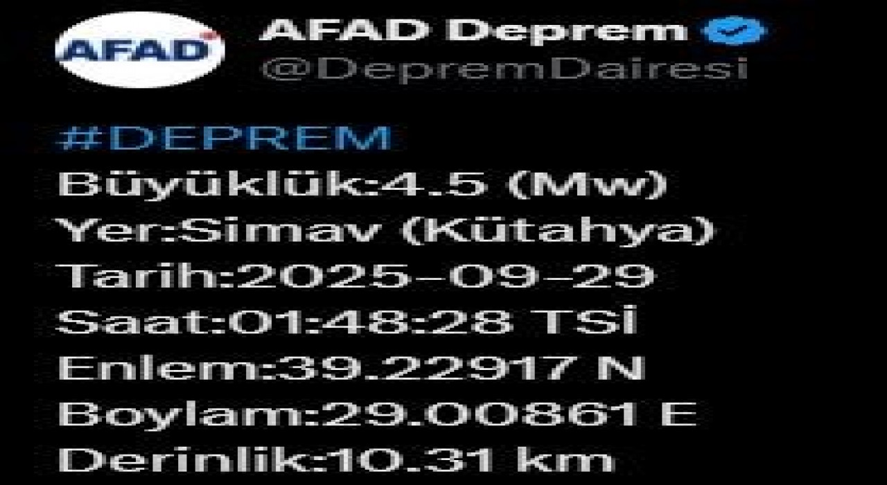 Kütahyada 4.5 büyüklüğünde deprem