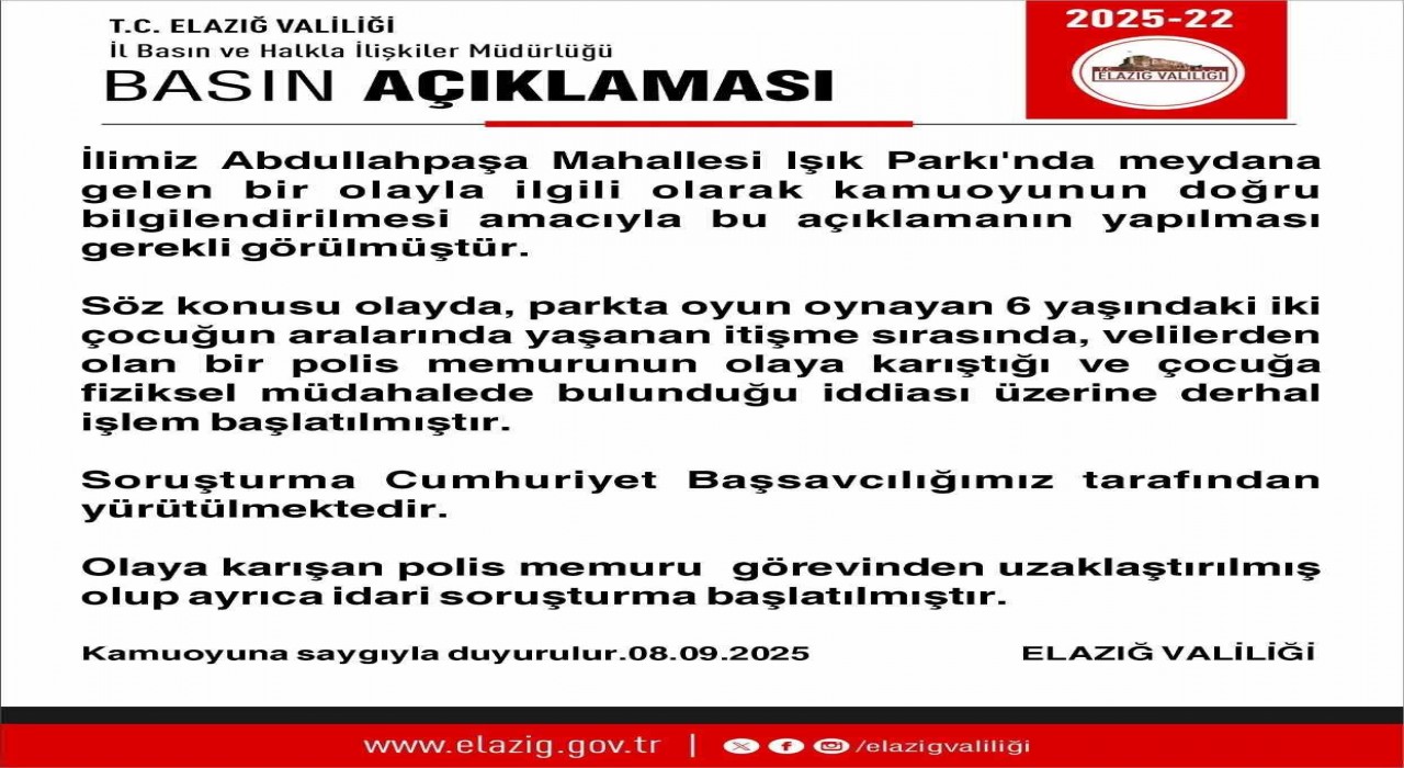 Oğluyla tartışan çocuğa fiziksel müdahalede bulunduğu iddia edilen polis görevinden uzaklaştırıldı