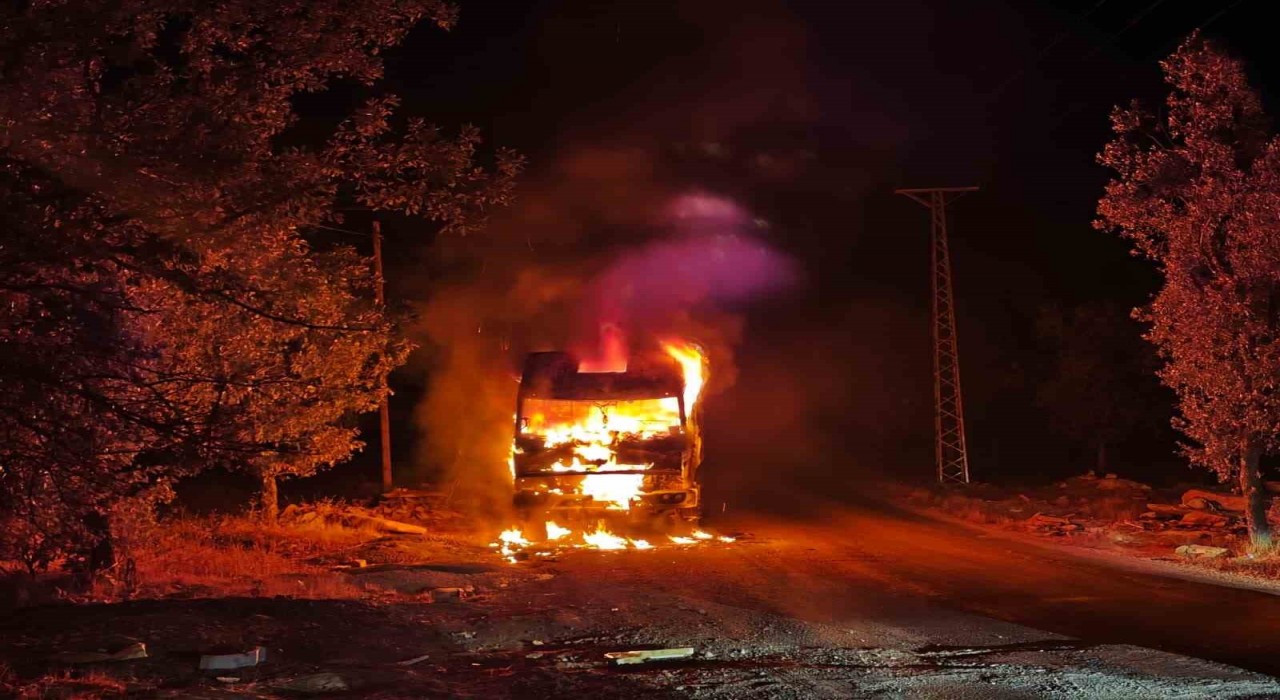 Park halindeki kamyon cayır cayır yandı