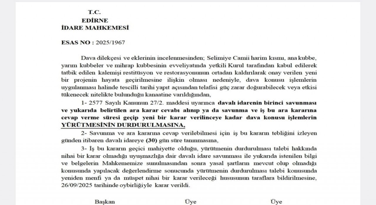 Selimiye Camiinde tepki çeken restorasyona yargı freni