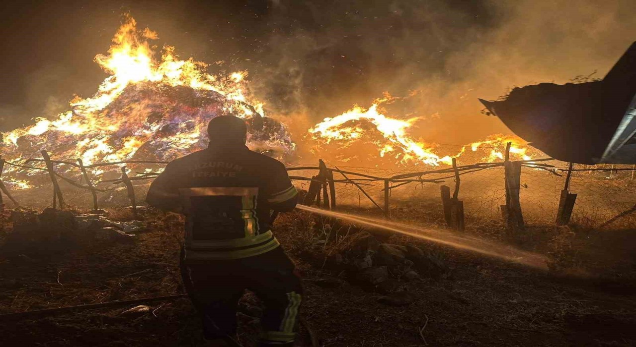 Tekmanda yangın; 2 bin 500 balya ot kül oldu