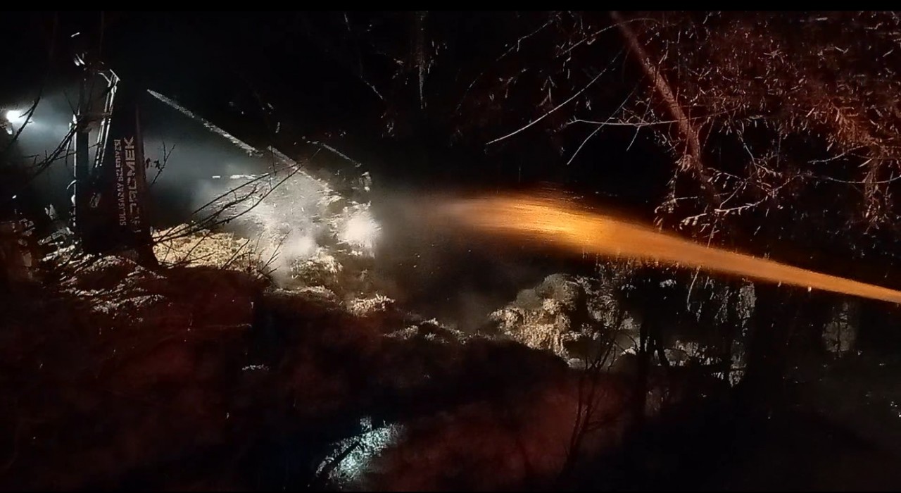 Yanan samanlık geceyi aydınlattı