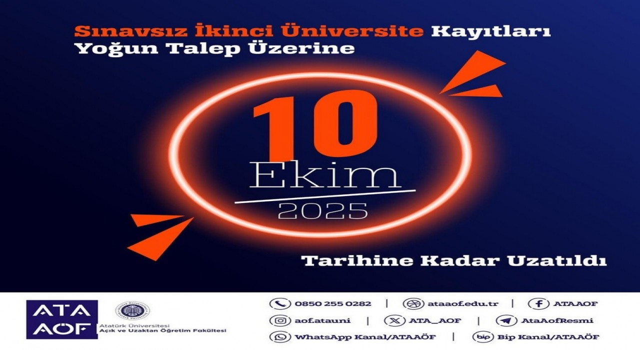 Atatürk Üniversitesinde Sınavsız ikinci üniversite fırsatı 10 Ekime kadar devam ediyor