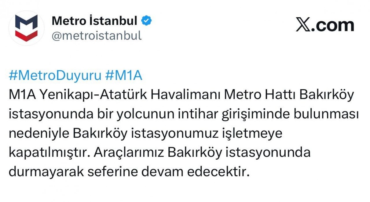 Bakırköyde metro istasyonunda yolcu raylara atlayarak intihar etti