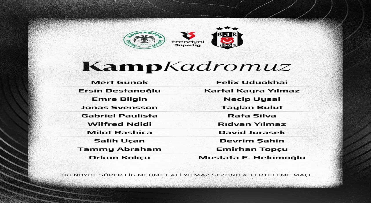 Beşiktaşın, Konyaspor maçı kamp kadrosu belli oldu