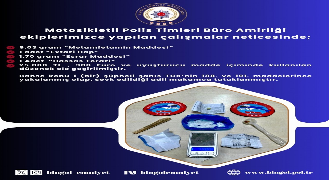 Bingölde uyuşturucu operasyonu: 1 şüpheli tutuklandı