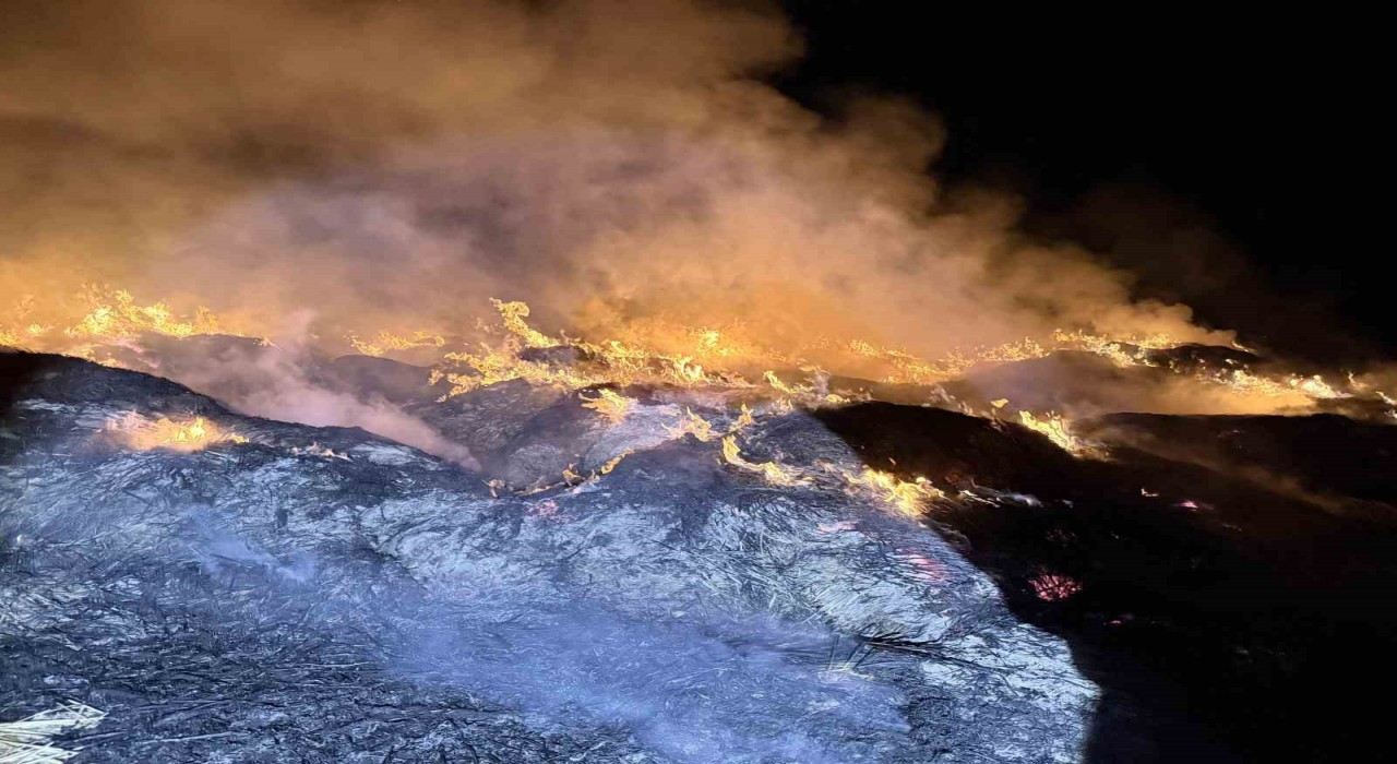 Eber Gölünden toplanan kamışların depolandığı alanda yangın