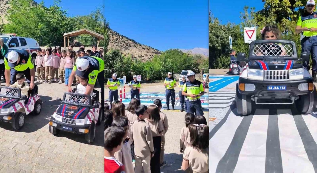 Erzincanda jandarmadan öğrencilere uygulamalı trafik eğitimi