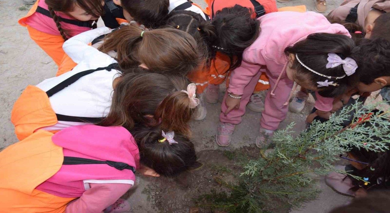 Karapınarda minikler yeşil çevre için fidan dikti