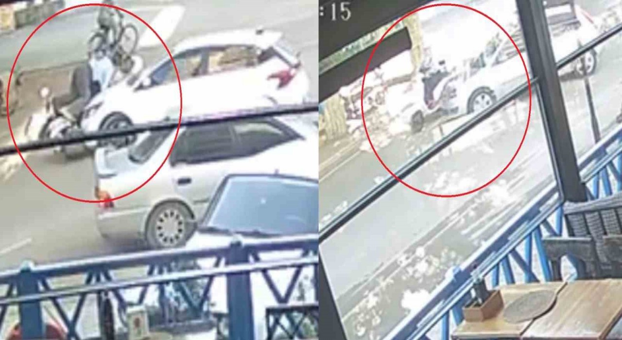 Kaza anları kamerada: Bir ay geçmeden ikinci defa aynı motosikletliye otomobil çarptı