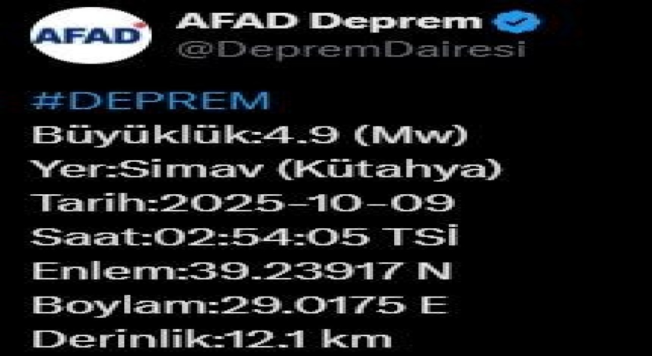Kütahyada 4.9 büyüklüğünde deprem