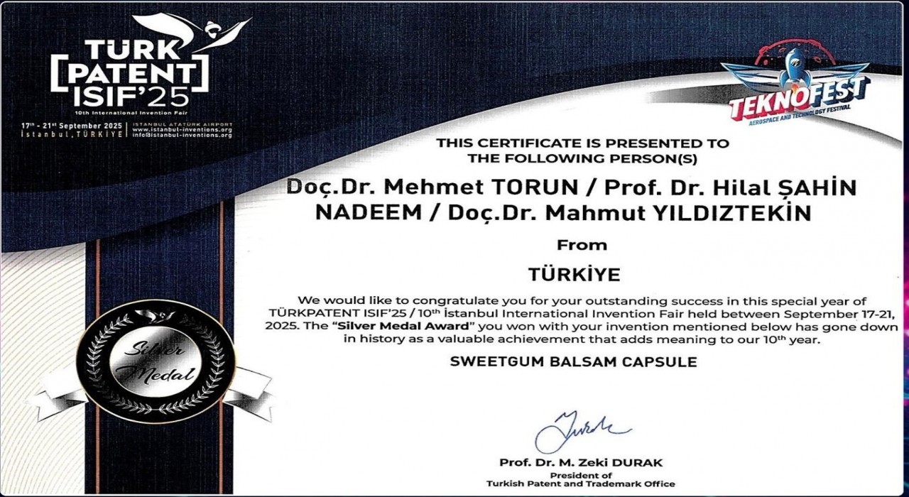 MSKÜlü akademisyene patent ödülü: Sığla yağı kapsülüne gümüş madalya