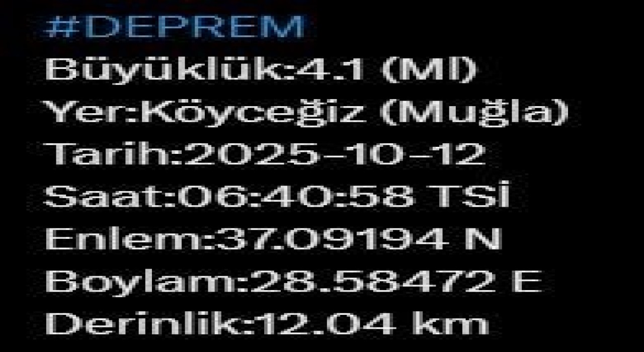 Muğlada 4.1 büyüklüğünde deprem