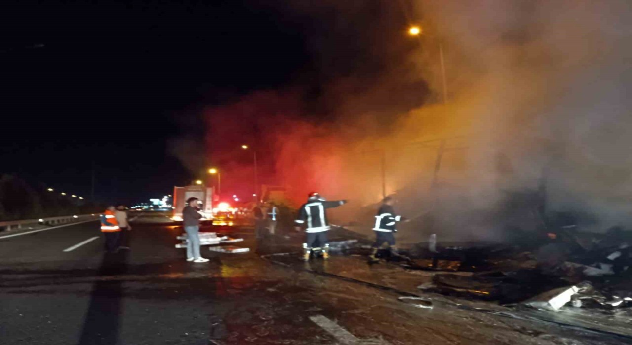 Şanlıurfada TV yüklü tır alev topuna döndü