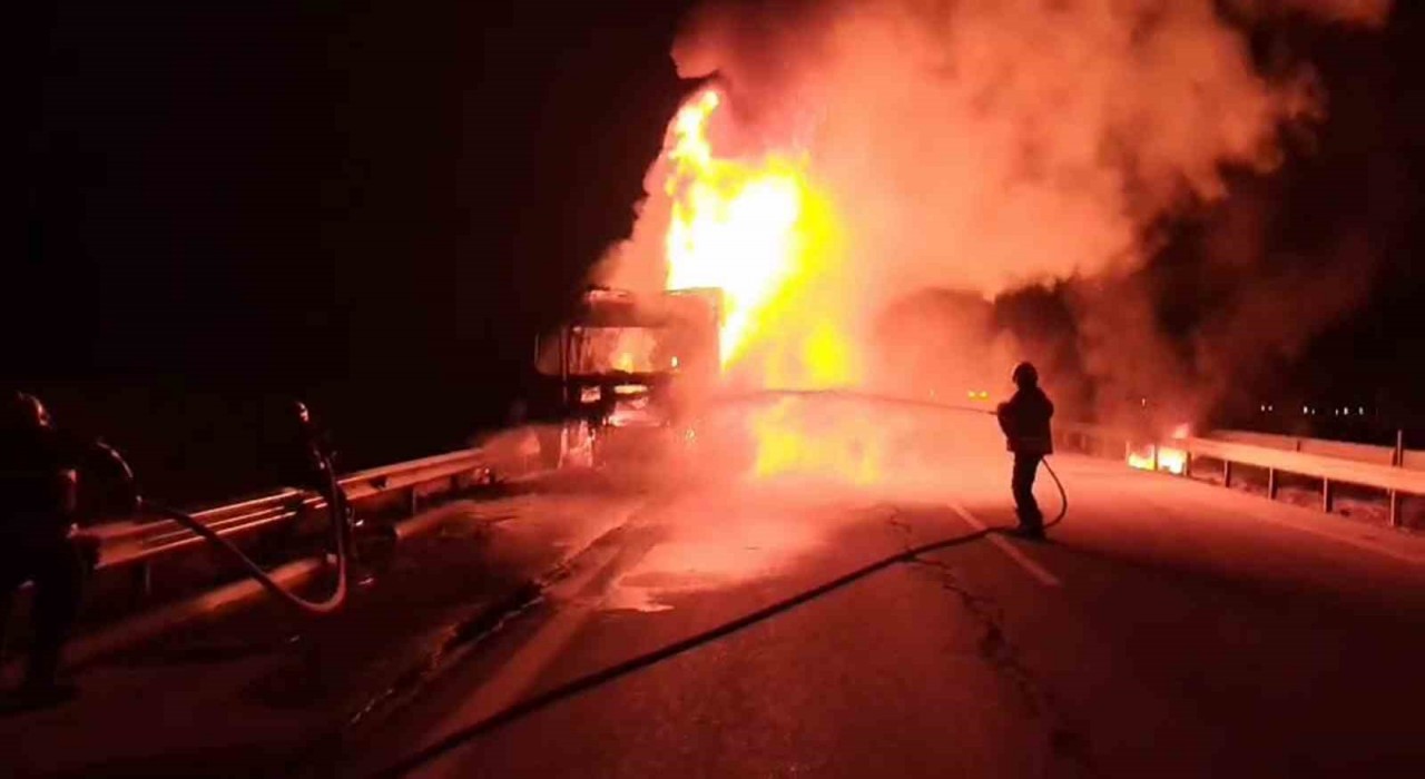 Seyir halindeki tır alevlere teslim oldu