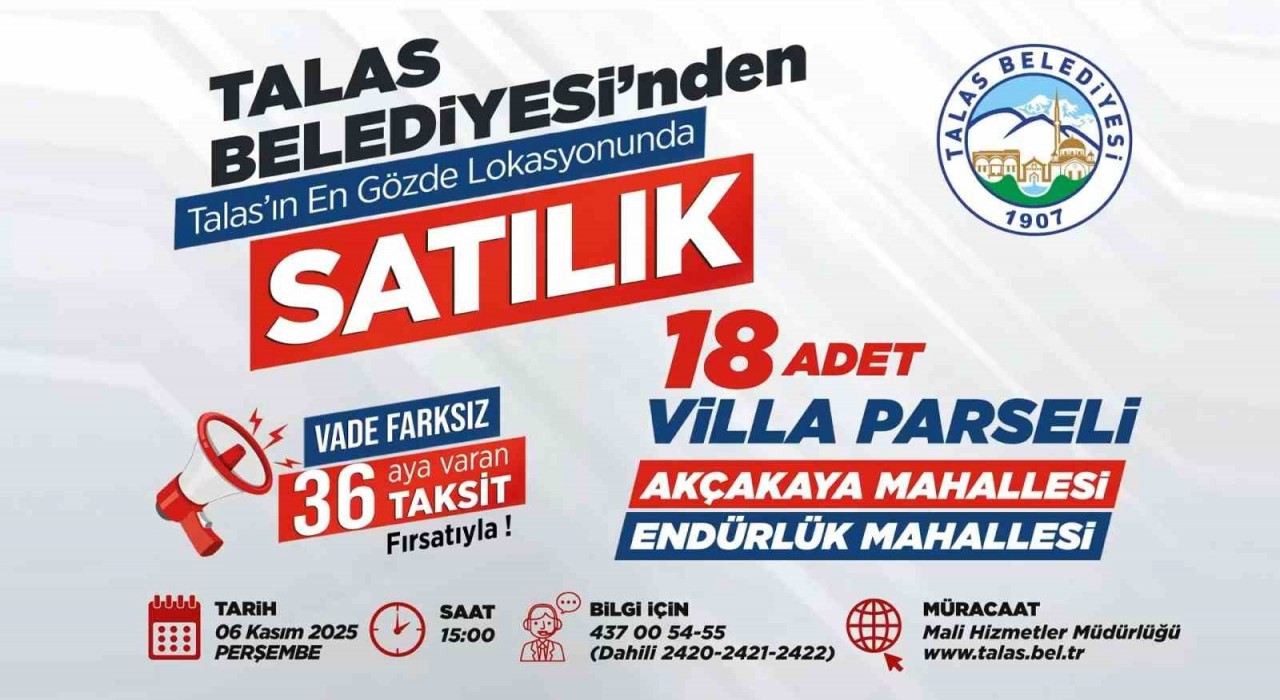 Talas Belediyesinden gözde lokasyonlarda villa parseli fırsatı