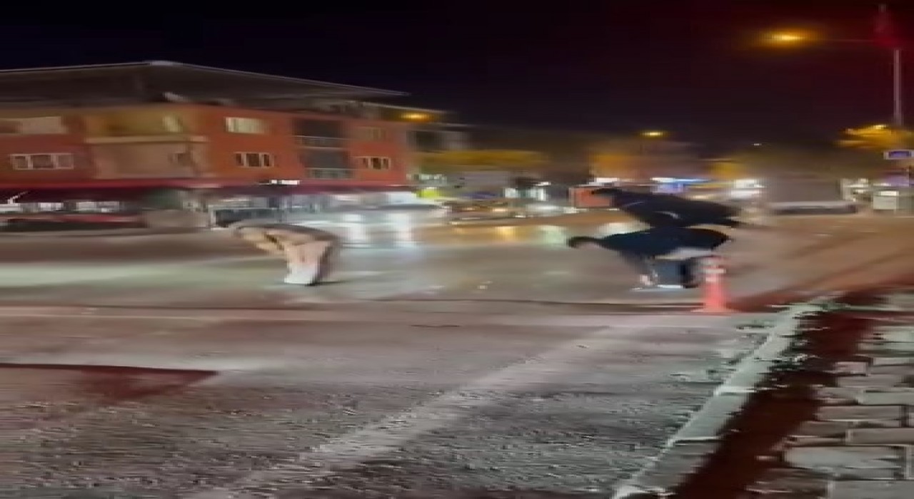 Yaya geçidinden karşıya birdirbir oynayarak geçtiler